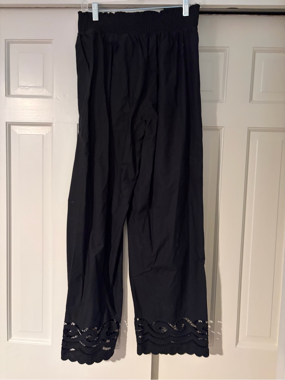 Rails- Black Women's Elastic Waist cotton Pants with Scalloped Lace Trim